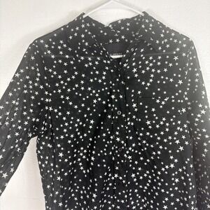 Le Superbe Black/ White Stars Print Cotton Sheer Button Down Shirt Long Sleeve 2